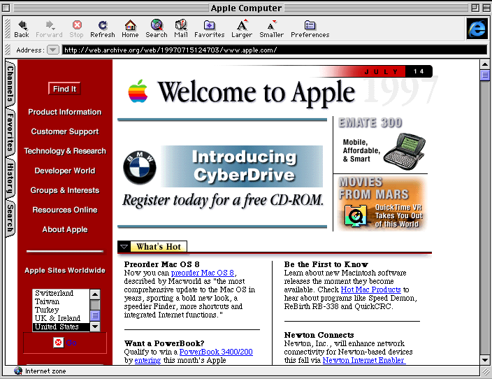 Apple website from 1997